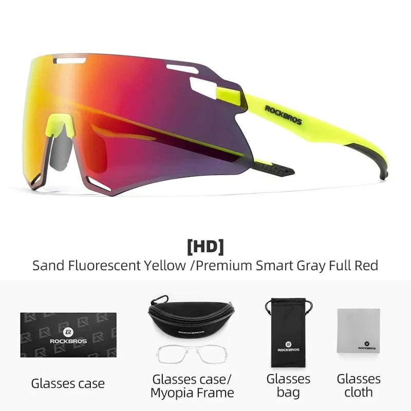 ROCKBROS Occhiali Da Ciclismo Leggeri Senza Cornice Lenti Fotocromatiche Ad Alta Definizione Per Strada Sportivi