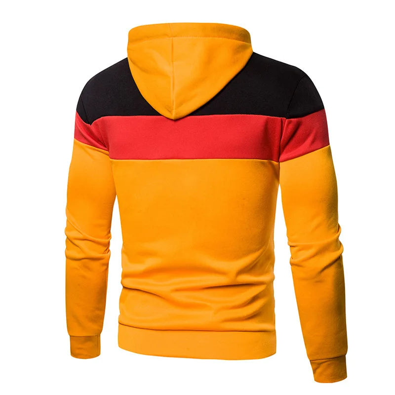 Felpa Con Cappuccio Patchwork Da Uomo Termica In Pile Abbigliamento Sportivo Casual Esterno Autunno Inverno Nero