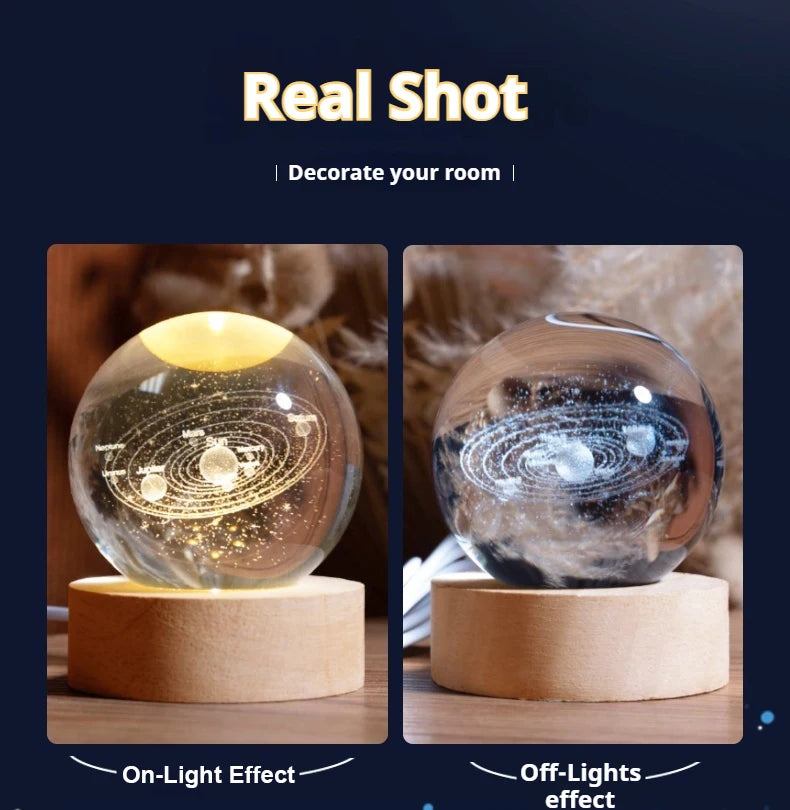 Globo Di Cristallo 6 cm Led Decorazione Astronomia Sistema Solare Pianeti Luna Per Appassionati Universo