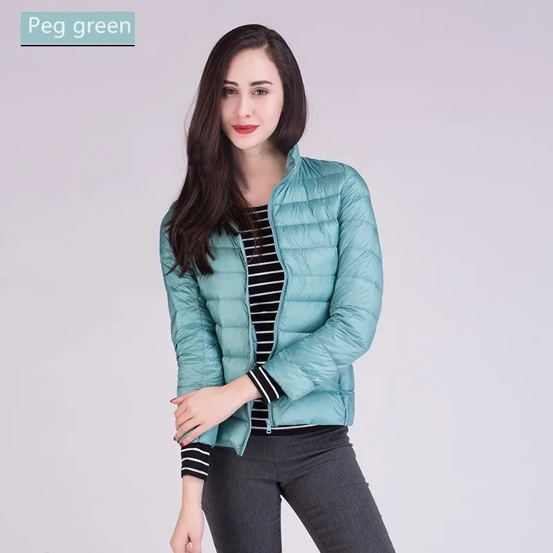 Cappotto Imbottito Femminile Ultraleggero Ripiegabile Collo Alla Coreana Slim Fit Da Ufficio 2023 Nuovi Arrivi