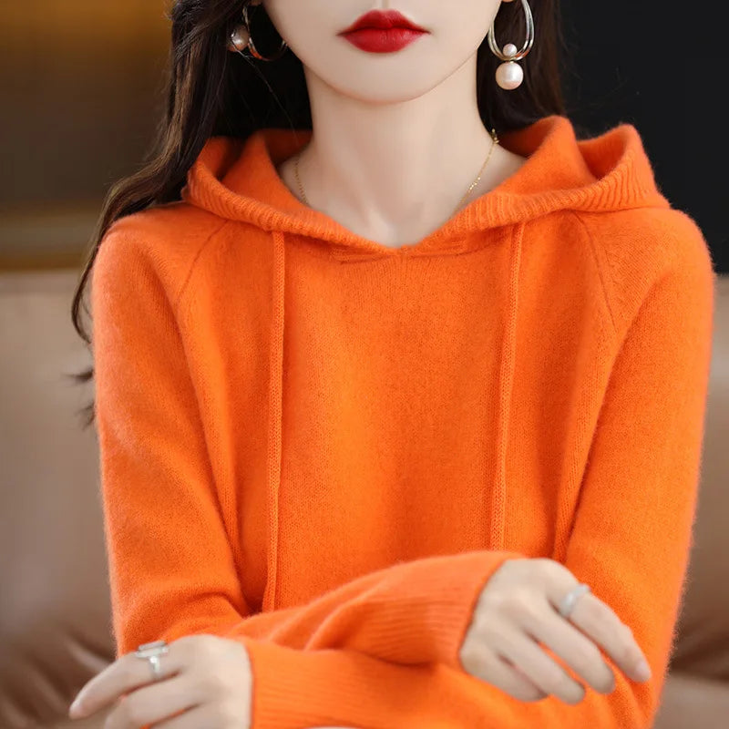 Maglione Con Cappuccio Donna Autunno Inverno Maniche Lunghe Tinta Unita Felpa Lavorata A Maglia Con Coulisse Allentate