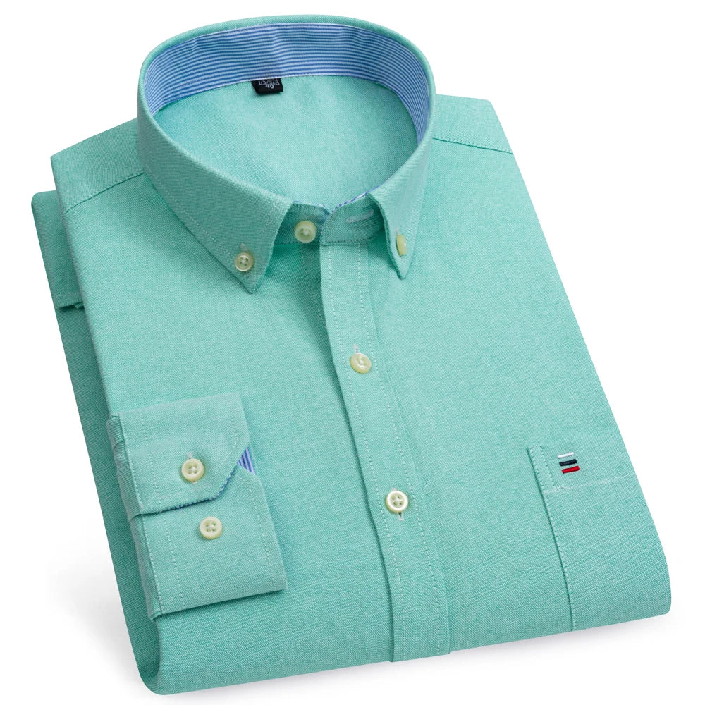 Camicia Da Uomo Oxford Abbottonata Maniche Lunghe In Cotone Al 100 Percento Con Tasca A Quadri Piccoli Stile Casual