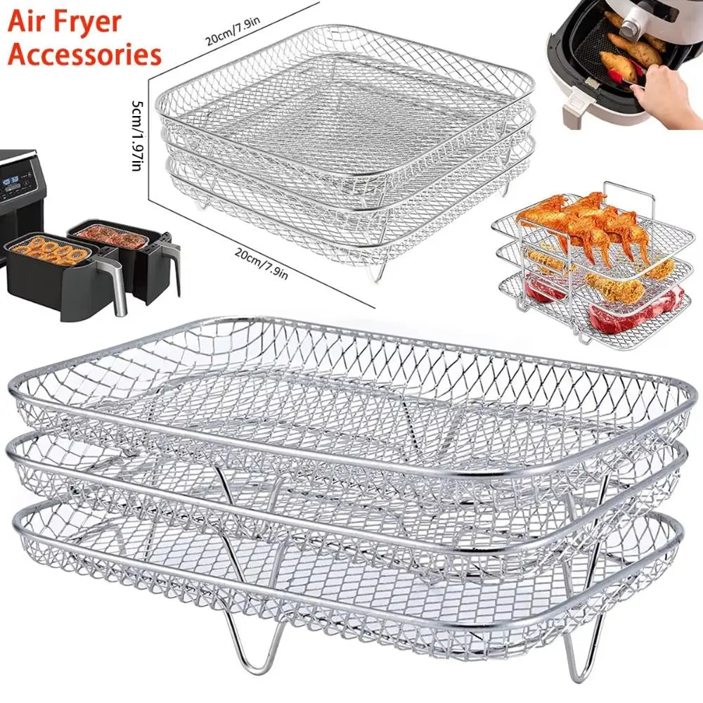 Friggitrice Ad Aria Cremagliera Impilabile Griglia Cestino In Acciaio Inox Antiaderente Per Air Fryer Vassoio