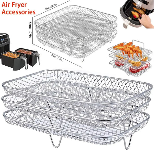 1Pc Friggitrice Ad Aria Cremagliera Impilabile Griglia In Acciaio Inox Griglia Cestino Antiaderente Airfryer Vassoio Filo Cremagliera Cestino gadget da cucina