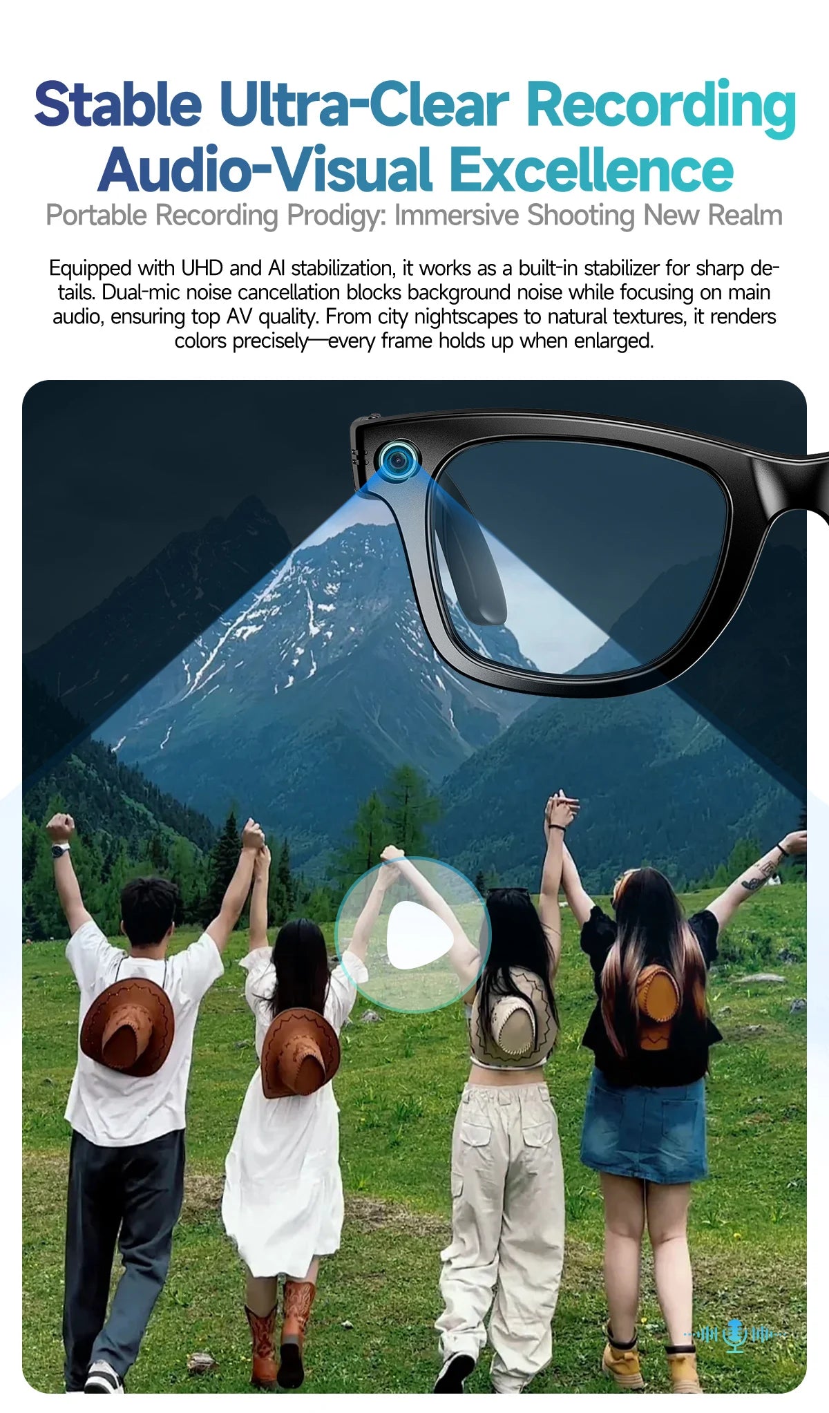 Anteprima Mondiale 2026 Occhiali Intelligenti AI Con Fotocamera 720P Bluetooth Chiamate Traduzione AI Assistente Vocale