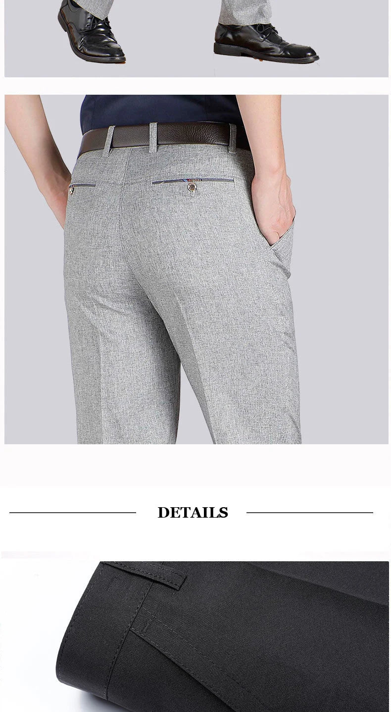 Pantaloni Da Uomo Vita Alta Dritti Per Business Casual Estivi Autunnali Spessi Taglie Forti 28 40