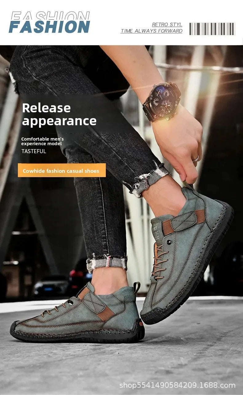 Scarpe Casual Da Uomo In Pelle Cucita A Mano Antiscivolo Con Fondo Grande E Fibbia Centrale