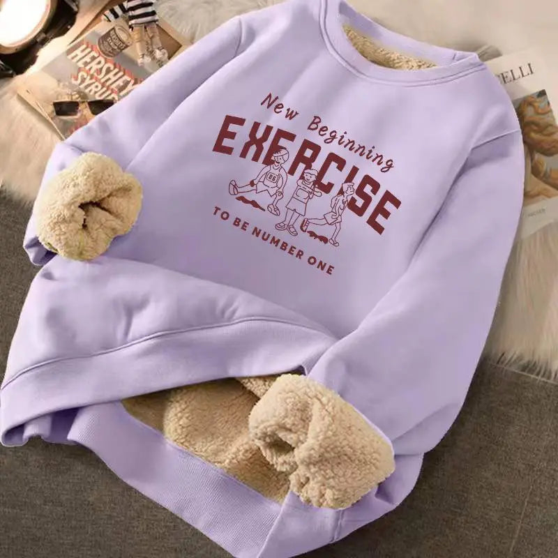 Felpa Da Donna Invernale Allentata Con Cappuccio Stampa Lettere In Peluche Spessa Caldo Foderata In Pile