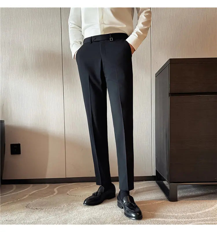 Pantaloni Da Uomo 2026 Primavera Slim Fit Eleganti Elasticizzati Tinta Unita Business Casual Pantaloni Da Ufficio