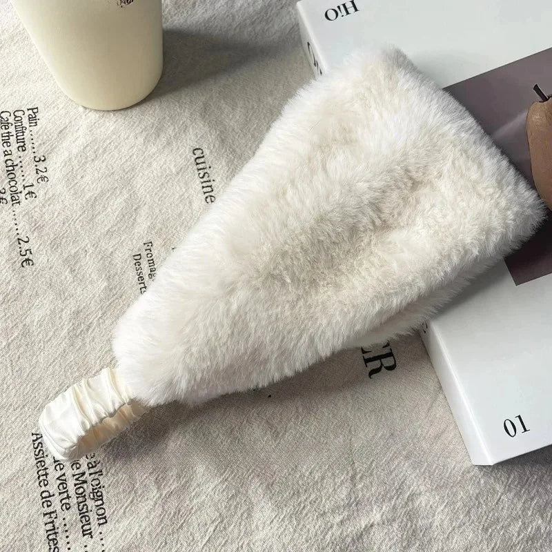 Fascia Larga Invernale Antivento In Pelliccia di Coniglio Elastico Protezione Orecchie Calda Accessorio Capelli Donna