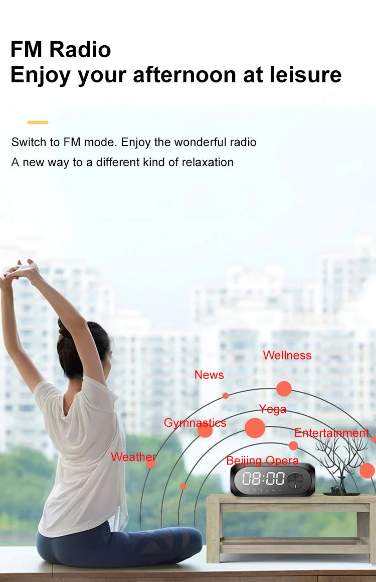 Sveglia Radio FM Con Altoparlante Bluetooth Subwoofer Portatile Con Lampada Integrata E Suono Wireless