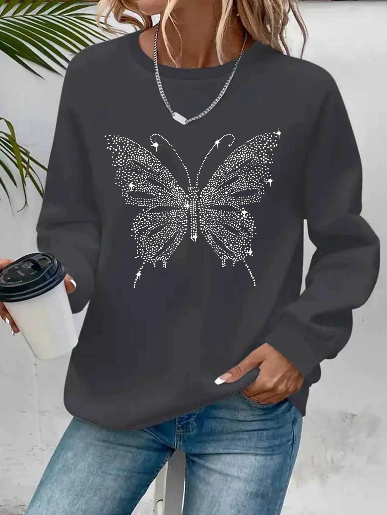 Felpa Donna Con Stampa Cuore Design Geometrico Manica Lunga Girocollo Lavabile In Lavatrice Vestibilità Regolare Autunno
