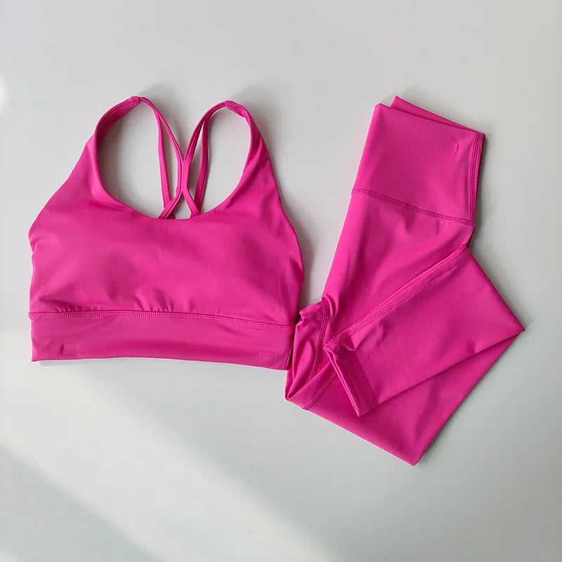 Tuta Da Yoga Donna Con Reggiseno Sportivo Fascia Alta Leggings Dimagranti Set Traspirante