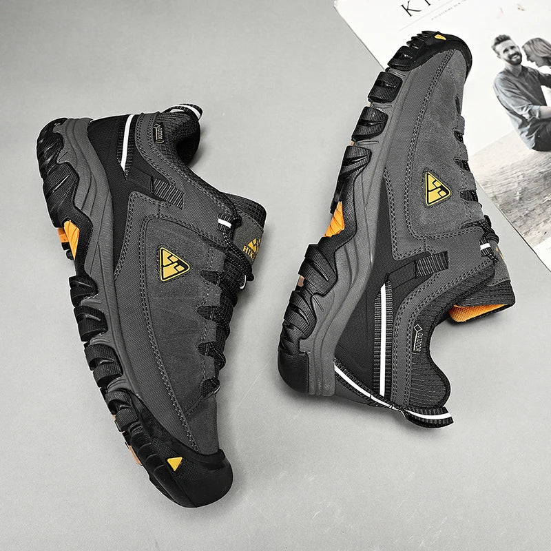 Hikeup Scarpe Trekking Uomo Pelle Alta Qualità Durevoli Esterni Suola Gomma Impermeabile