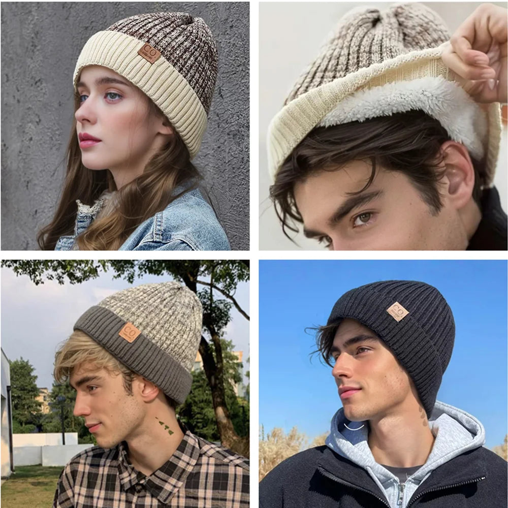 Nuovi Cappelli Invernali Unisex Bicolore Con Fodera In Pelliccia Berretto Caldo Lavorato A Maglia Per Uomo E Donna