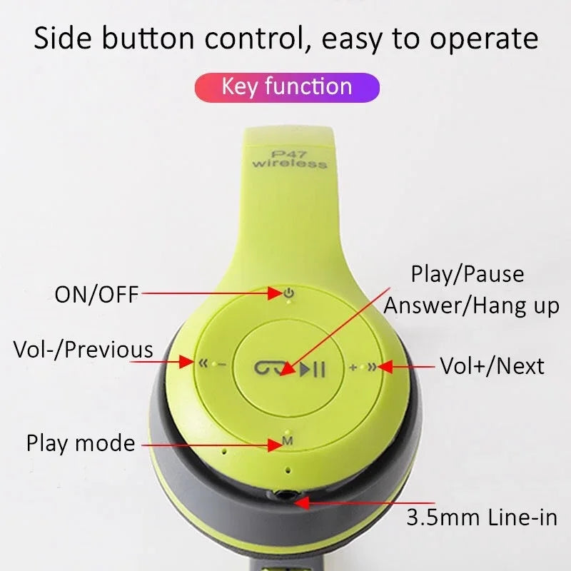 Cuffia Bluetooth 5.0 Pieghevole Senza Fili Hifi Stereo Bass Auricolare Casco per Bambini Regalo con Microfono