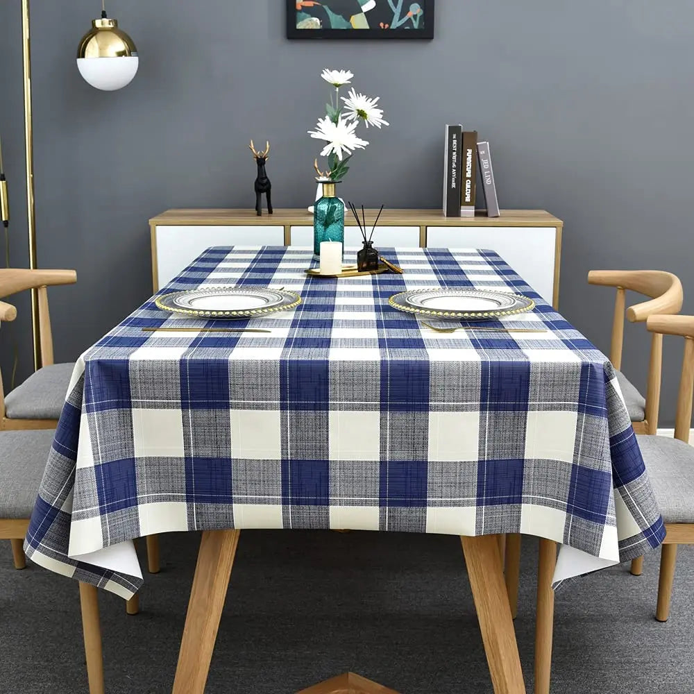 Tovaglia Rettangolare Stile Semplice Scozzese Blu Bianco Grigio Impermeabile Lavabile In Lavatrice Per Interni Ed Esterni