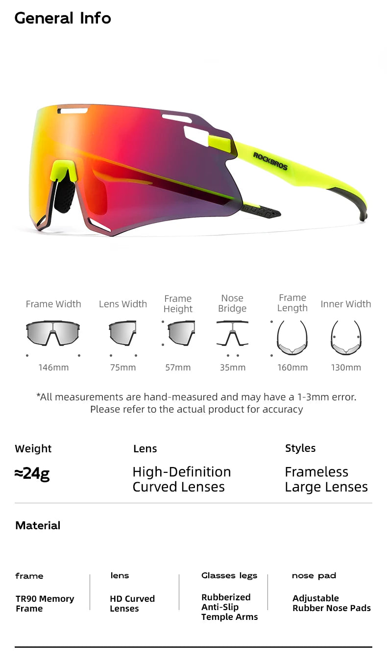 ROCKBROS Occhiali Da Ciclismo Leggeri Senza Cornice Lenti Fotocromatiche Ad Alta Definizione Per Strada Sportivi