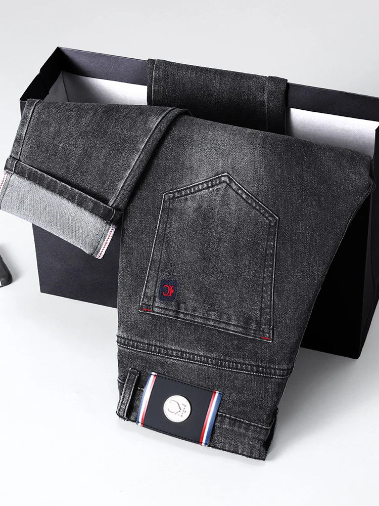 Jeans Uomo Slim Fit A Gamba Dritta Stile Europeo Pantaloni Lunghi Elasticizzati Casual Da Lavoro Versatili