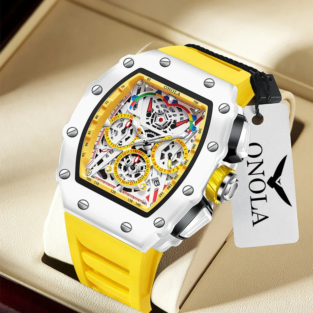 Orologio Da Uomo Di Lusso Onola Moda Casual Cinturino In Silicone Multifunzione Quarzo Impermeabile Bianco