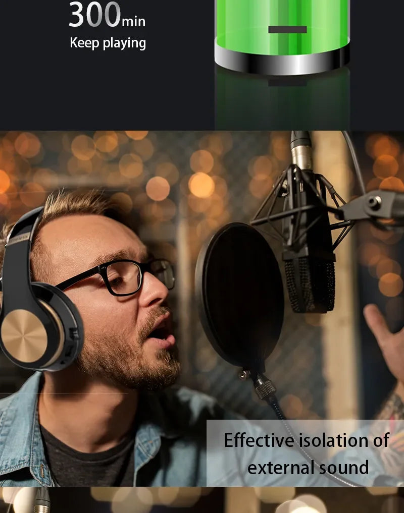 Auricolare Bluetooth T5 Pieghevole Con Microfono Integrato Per PC Gaming E Assistente Vocale Wireless E Cablate 3,5 Mm