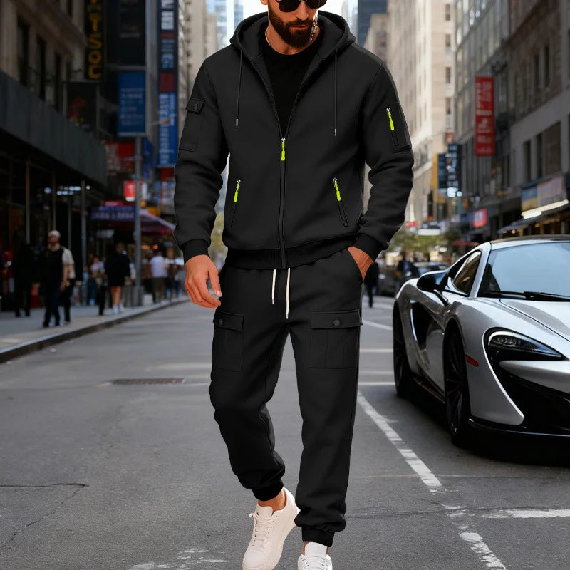 Set Maglione Con Cappuccio Moda Sportiva All'Aria Aperta In Velluto Sciolto Da Uomo Autunno Inverno