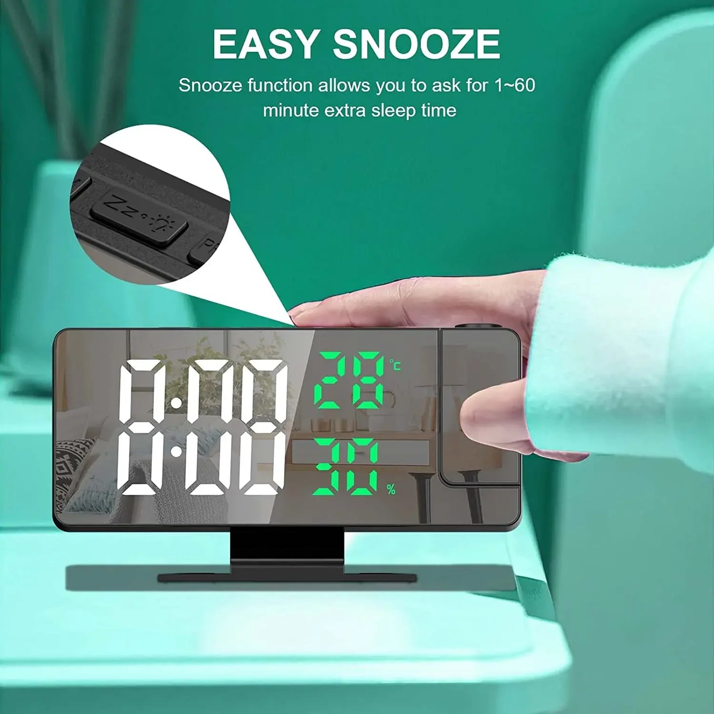 Sveglia Digitale LED Orologio Proiezione da Soffitto con Display della Temperatura Snooze Retroilluminato per la Casa