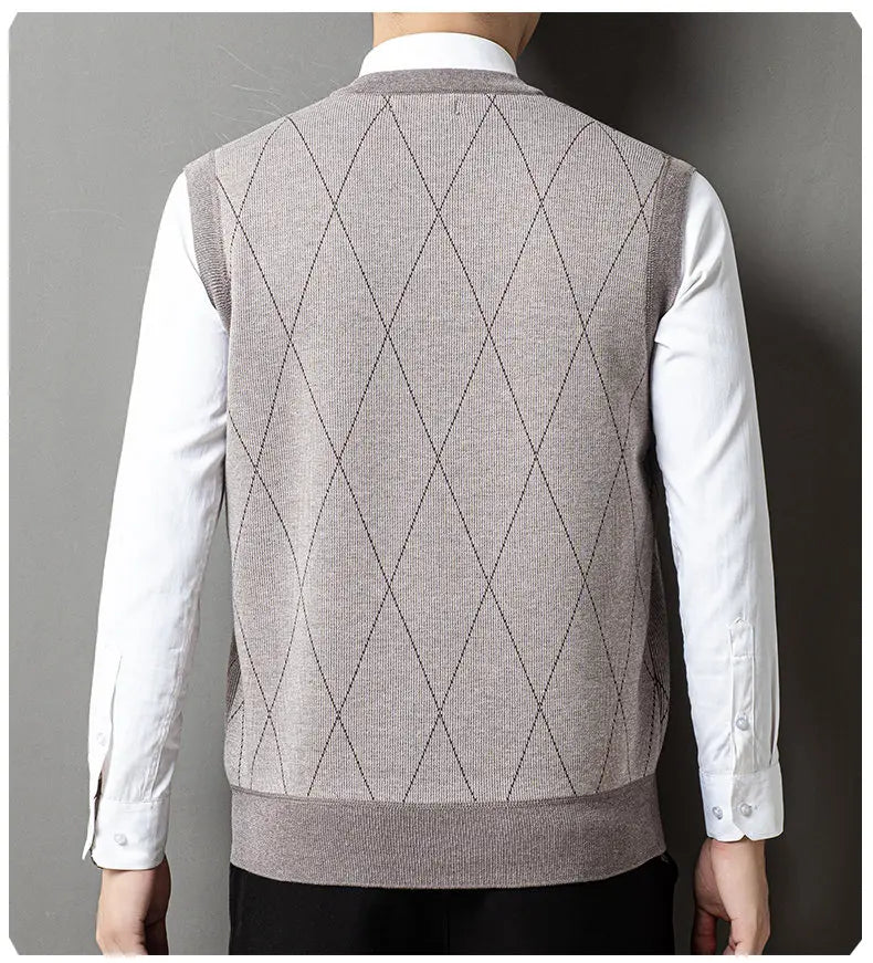 Gilet Lavorato A Maglia Da Uomo Con Scollo A V Autunno Inverno Senza Maniche E Bottoni Sul Davanti