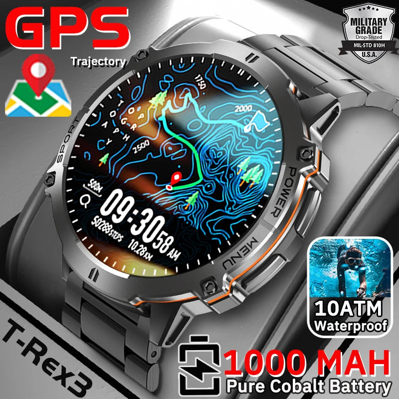 Orologio Intelligente Da Esterno T Rex 3 Militare GPS Impermeabile 5ATM Batteria 1000mAh Chiamate HD 170 Modalità Sport