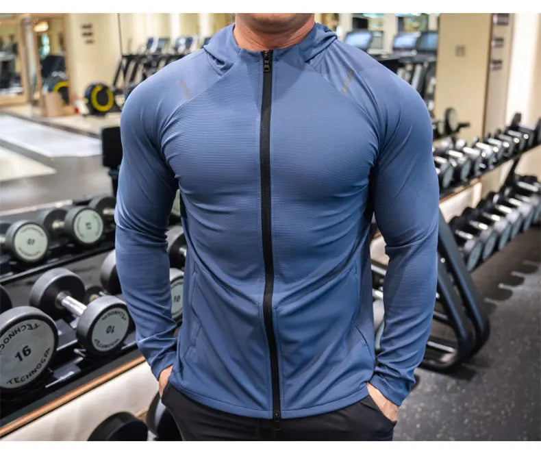 Giacca Sportiva da Uomo con Cappuccio Traspirante Manica Lunga Slim Fit Top da Corsa ad Asciugatura Rapida