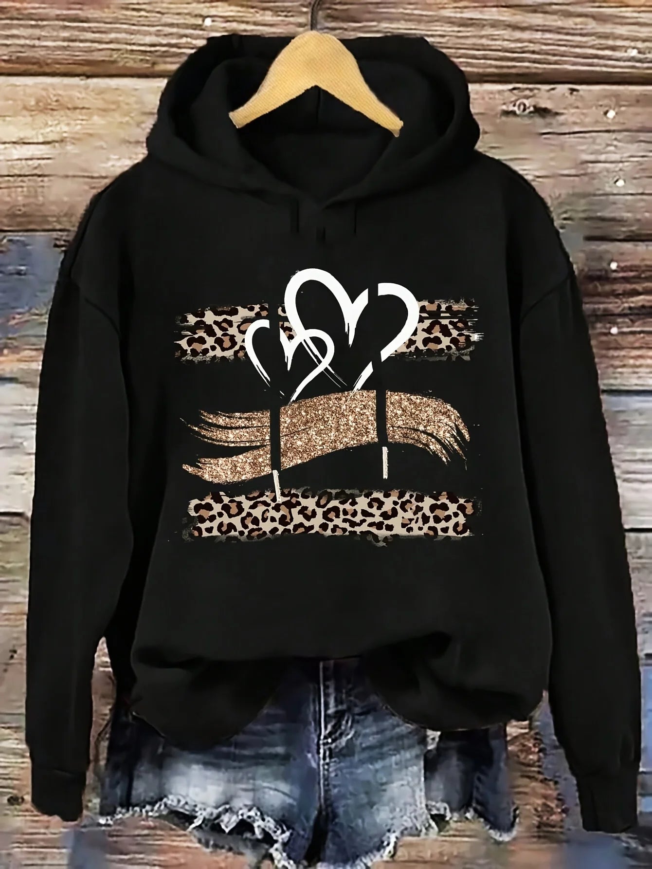 Felpa Donna Autunno Inverno Calda Ampia Casuale Con Cappuccio Maniche Lunghe In Pelle Scamosciata Stampata