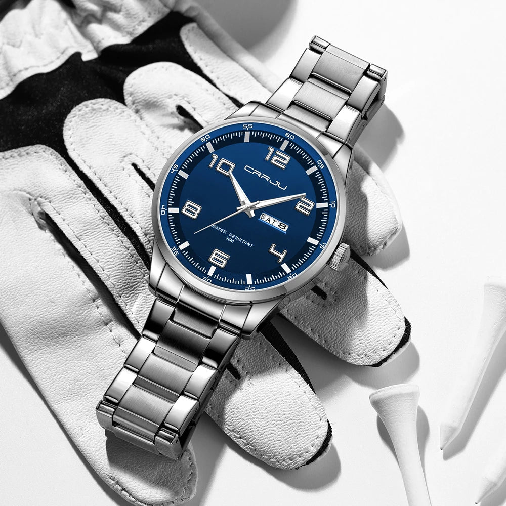 CRRJU Orologi Da Uomo Nuovi Casual Business Cinturino In Acciaio Inox Quarzo Con Data Lancette Luminose