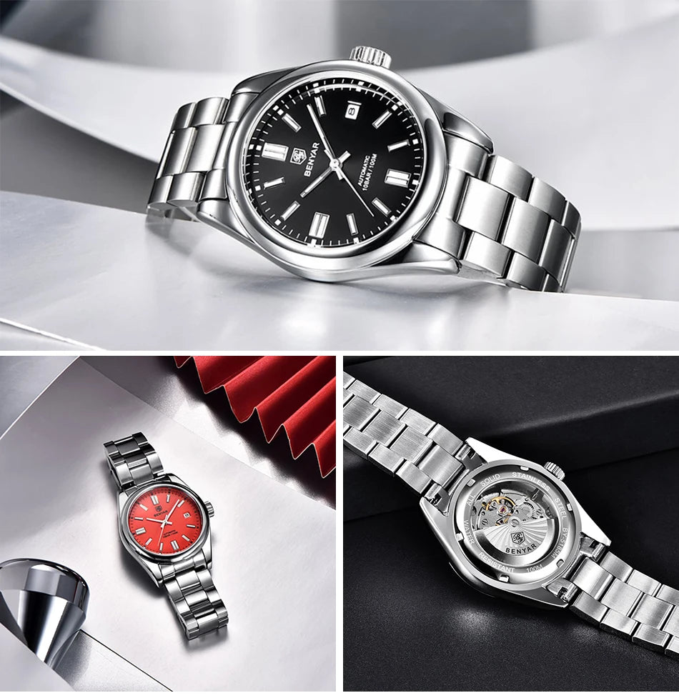 Orologio Automatico Meccanico Lusso da Uomo con Calendario Impermeabile 100m Acciaio Inossidabile Luminoso