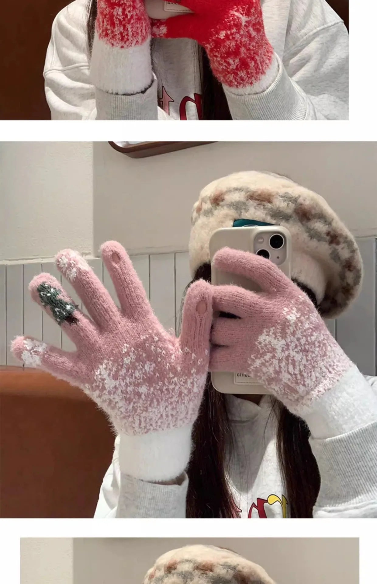 Guanti Invernali Da Donna Con Dita Esposte Ispessiti E Caldi Per Touch Screen Natalizi In Maglieria