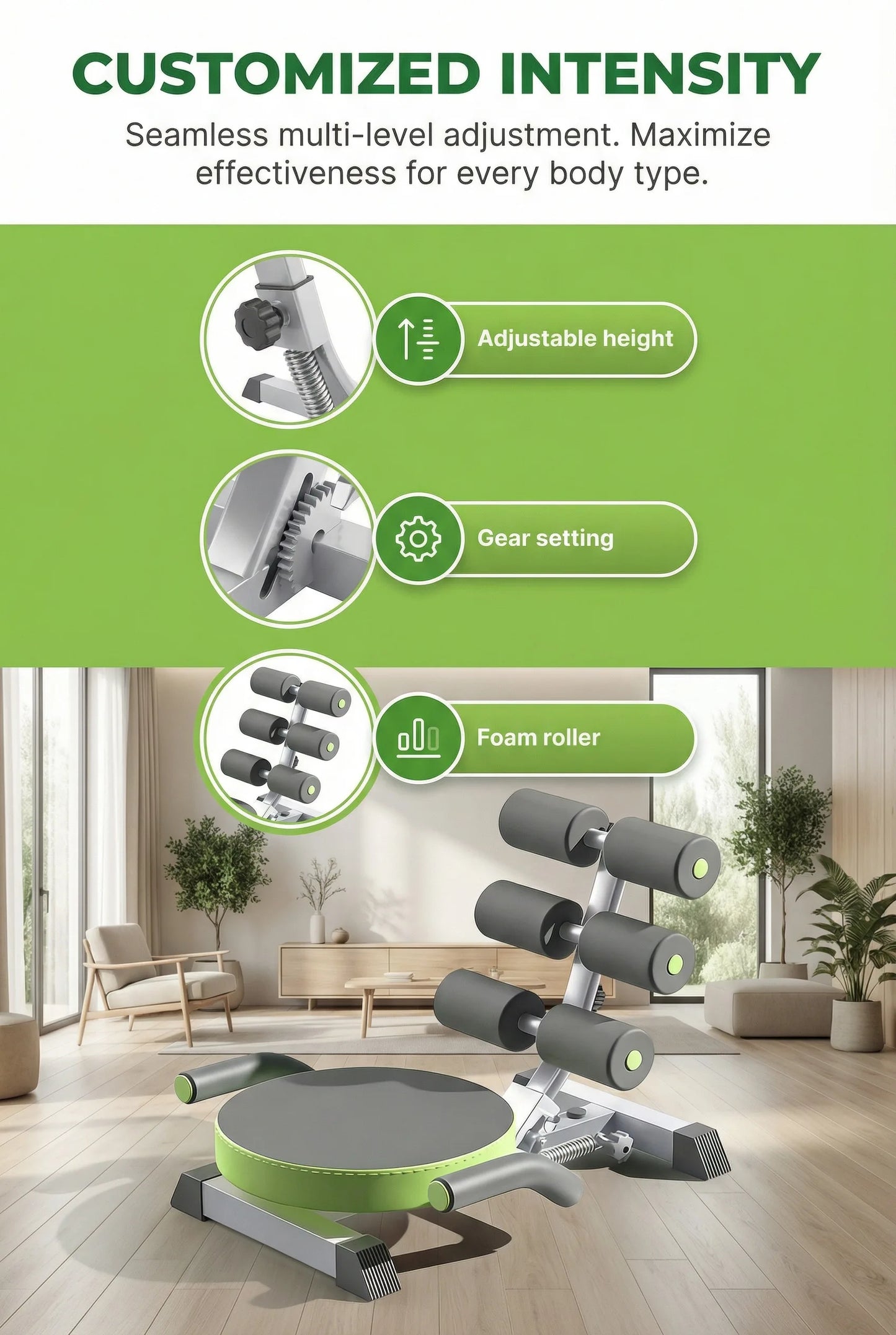 Scooter Addominale Multifunzionale Per Allenamento Core A Casa Con Compressore Integrato Per Definire Addominali