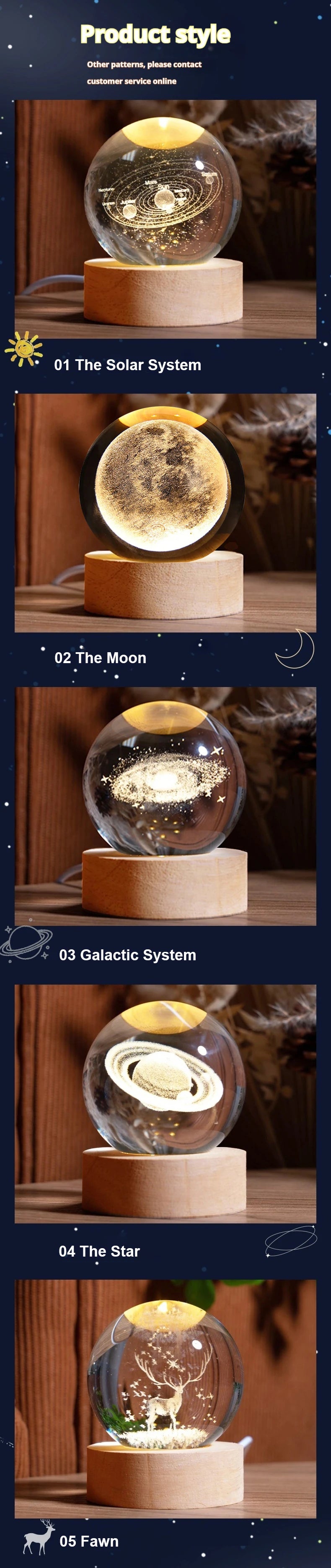 Globo Di Cristallo 6 cm Led Decorazione Astronomia Sistema Solare Pianeti Luna Per Appassionati Universo