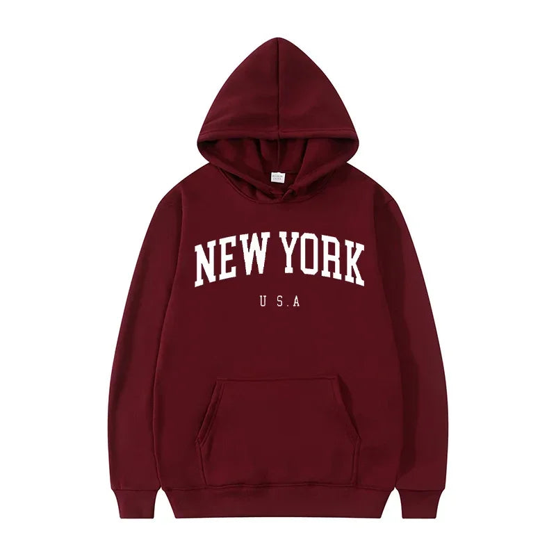 Felpe Con Cappuccio Uomo Donna New York City Stampe Lettere Grafica Casual Harajuku Pullover Abbigliamento Sportivo