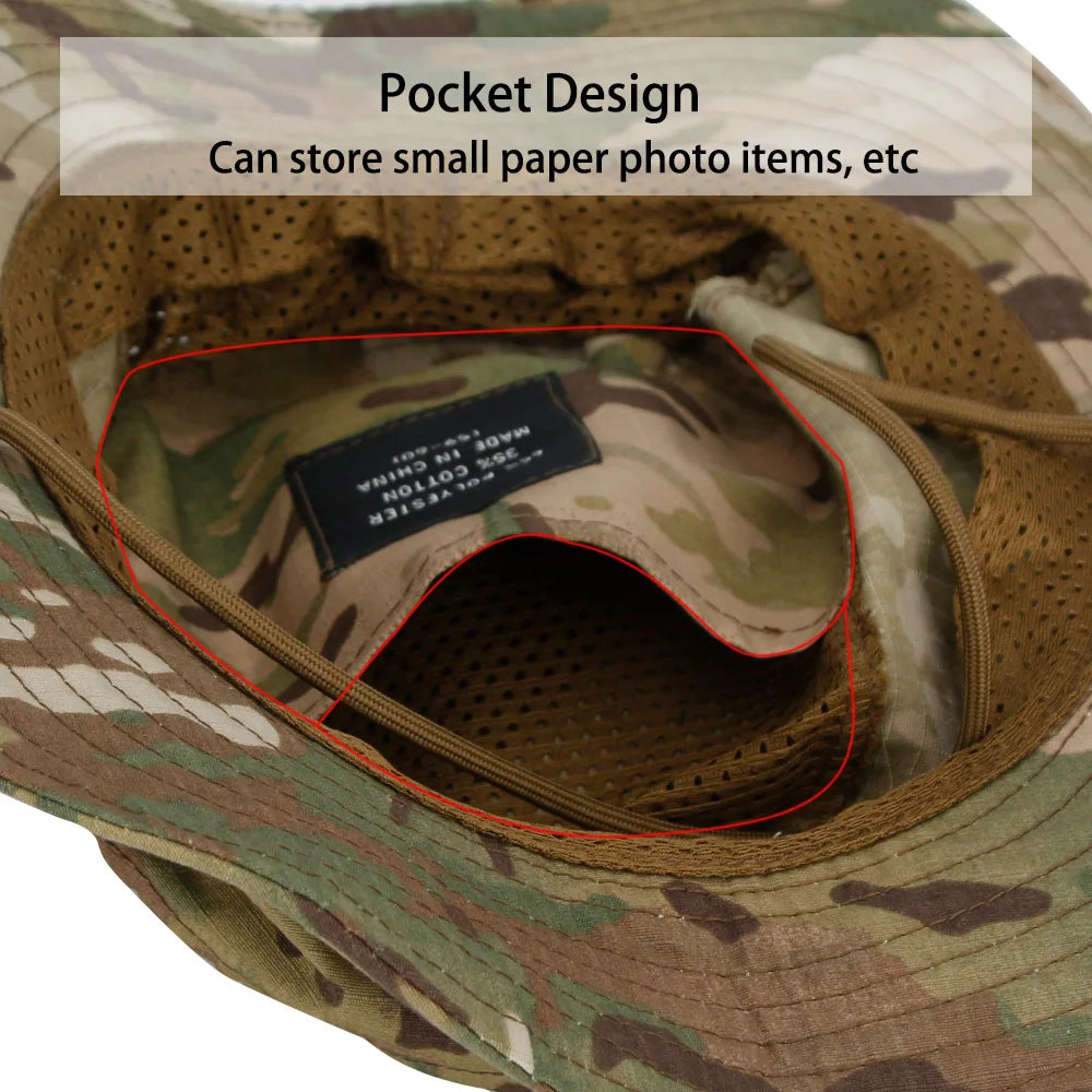 Cappello Boonie Camouflage Protezione Solare Traspirante Antivento Uomo Per Escursionismo Pesca Caccia