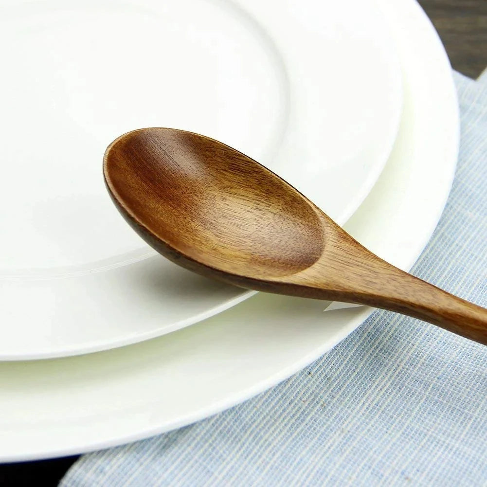 Set 5 Pezzi Cucchiai In Legno Con Mestolo Cucchiai Da Zuppa E Forchetta Ecologici Naturali Per Cucinare