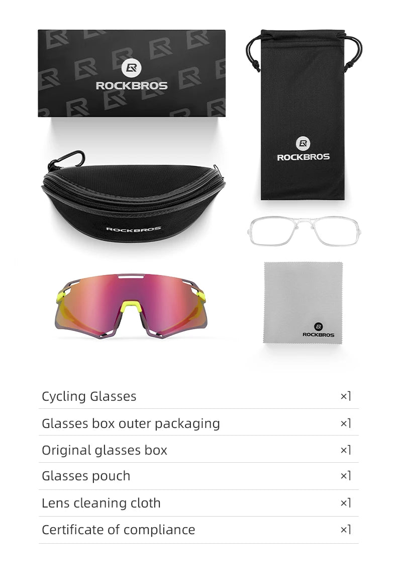 ROCKBROS Occhiali Da Ciclismo Leggeri Senza Cornice Lenti Fotocromatiche Ad Alta Definizione Per Strada Sportivi
