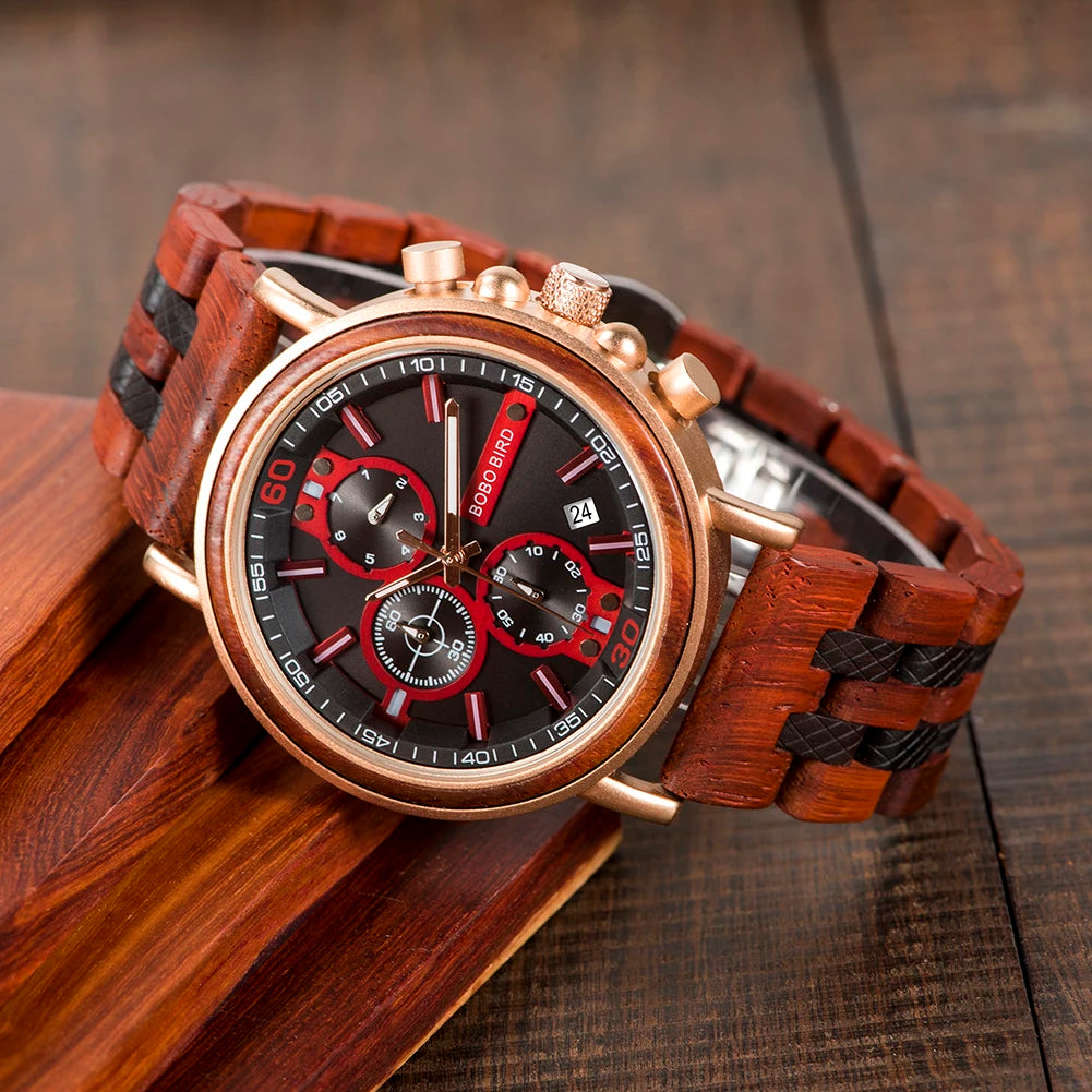 Orologio In Legno Da Uomo Cronografo Luxury Top Brand Elegante Con Scatola Di Legno Logo Personalizzato Regalo Ideale
