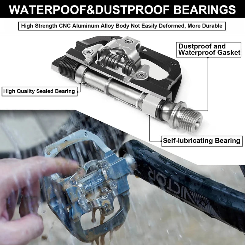 Bucklos Pedali MTB Piatto Piattaforma in Lega di Alluminio con Sistema SPD Integrato Compatibile Mountain Bike