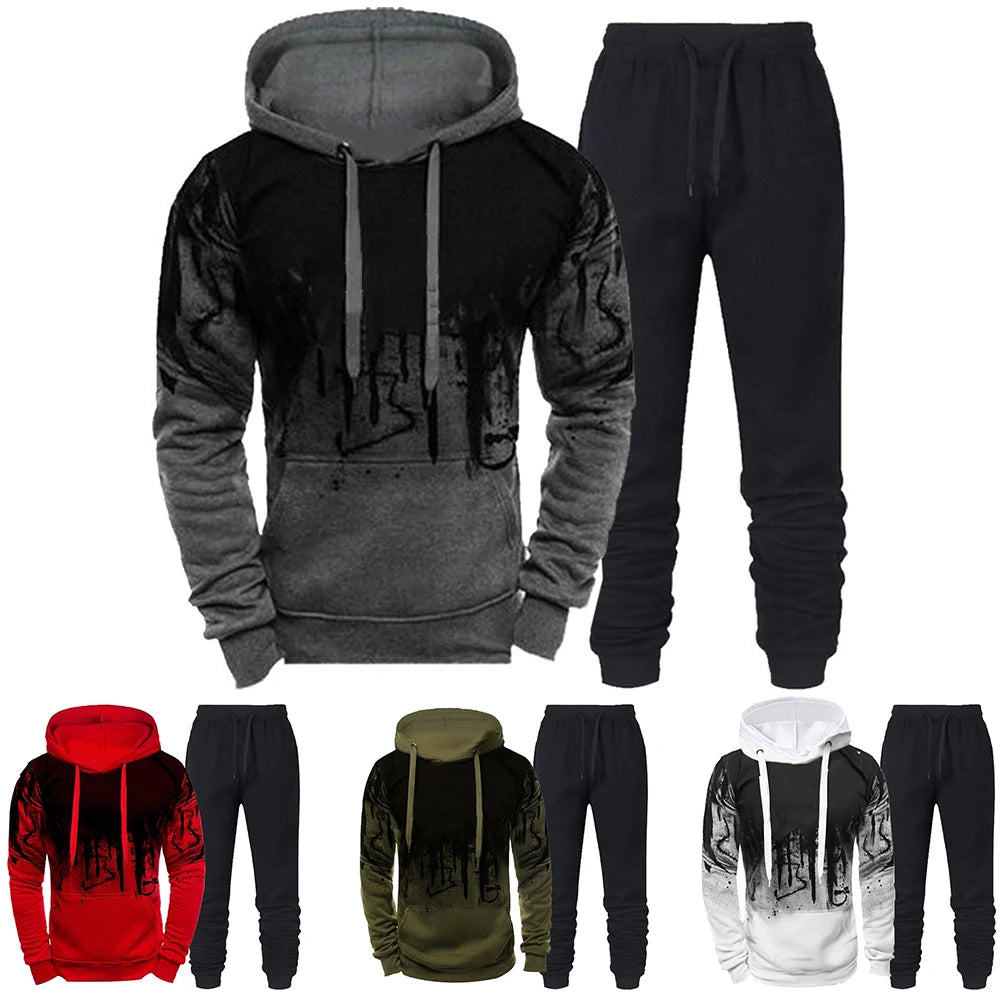 Tuta Da Uomo Mimetica Con Cappuccio 2 Pezzi Autunno Inverno Inchiostro 3D Abbigliamento Sportivo