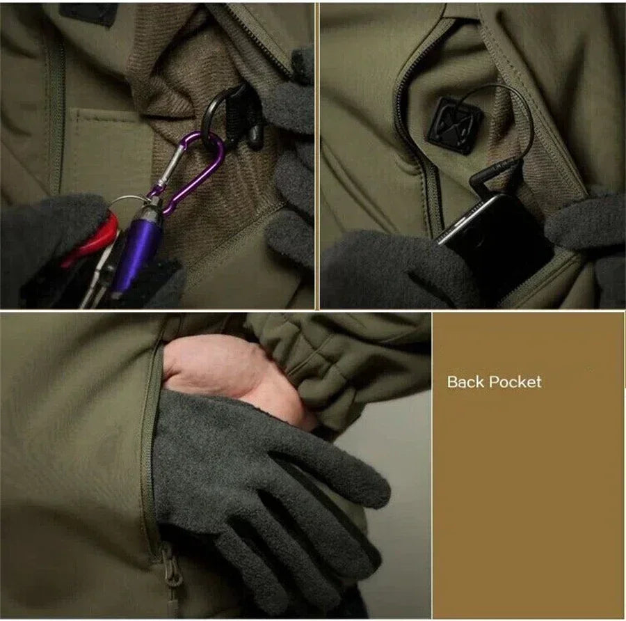 Completo Tattico Mimetico Uomo Giacca Impermeabile Con Cappuccio Zip Pantaloni Softshell Militari Tuta Invernale Pile
