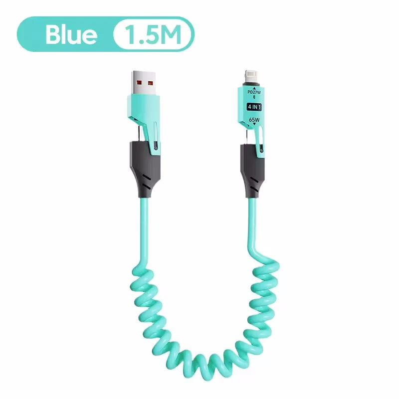 Cavo USB A Molla 4 In 1 Per Caricabatterie Rapido Da 65 W Tipo C 6A Per iPhone iPad MacBook Huawei