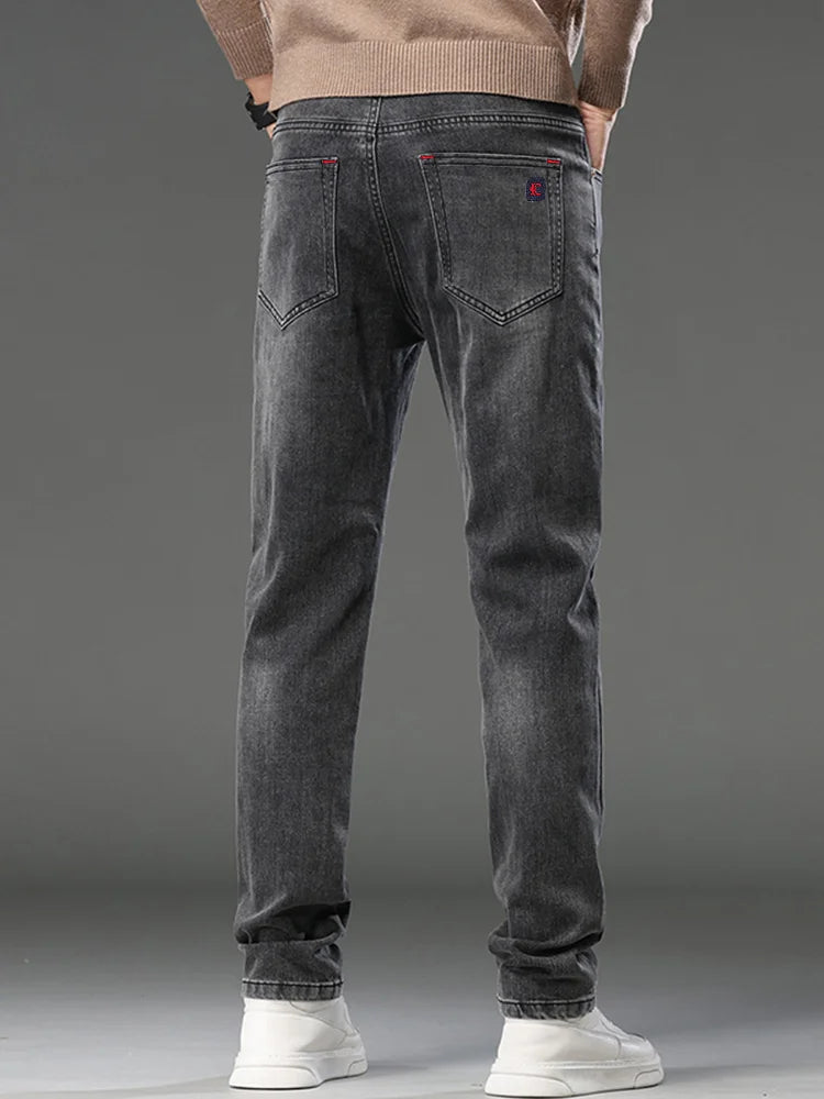 Jeans Uomo Slim Fit A Gamba Dritta Stile Europeo Pantaloni Lunghi Elasticizzati Casual Da Lavoro Versatili