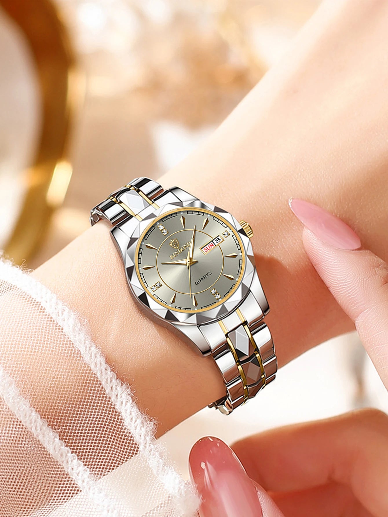 Orologio Da Donna BinBong Quarzo Di Lusso In Acciaio Inossidabile Data Luminosa Impermeabile Regalo Per Fidanzata