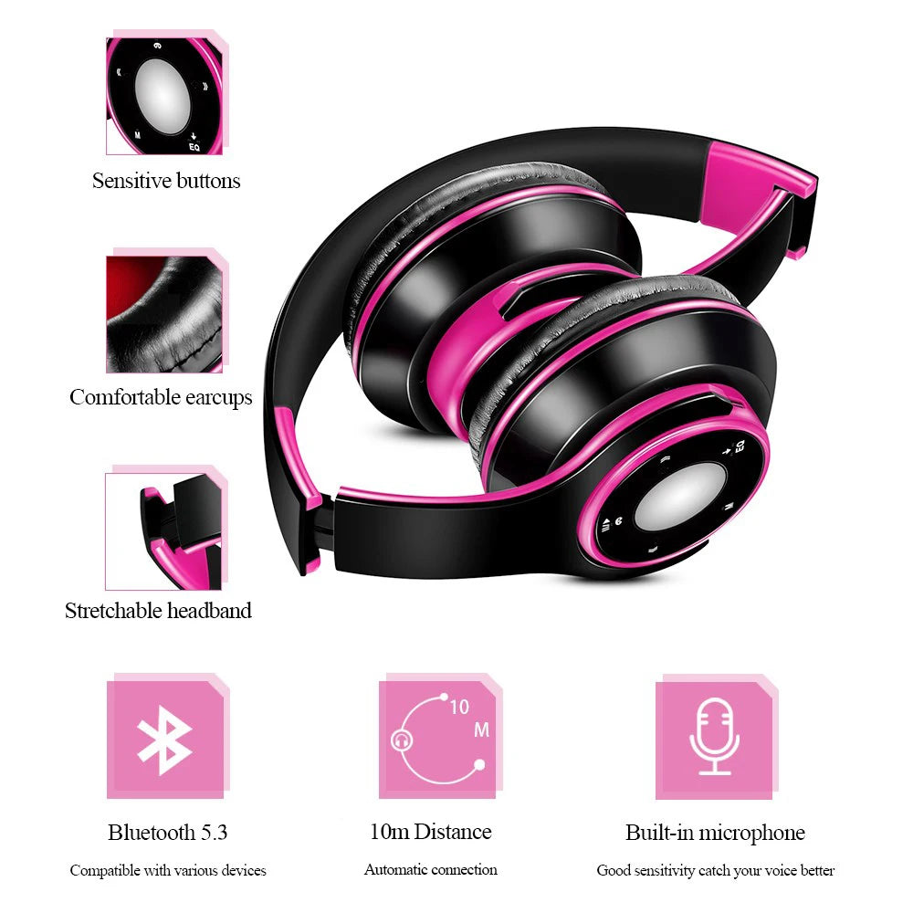 Auricolari Colorati Wireless Bluetooth 5.3 Lettore Mp3 Integrato Cuffie Sportive Pieghevoli Suono Stereo Per Cellulare