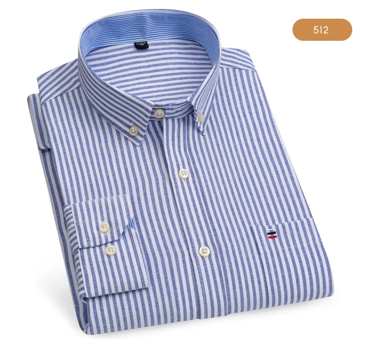 Camicia Da Uomo Oxford Abbottonata Maniche Lunghe In Cotone Al 100 Percento Con Tasca A Quadri Piccoli Stile Casual