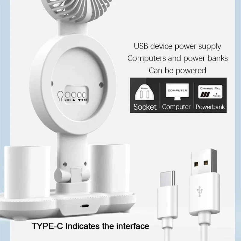 Lampada Da Tavolo Led Con Ventilatore Orologio Ricaricabile Luminosità Regolabile Per Studio Scrivania